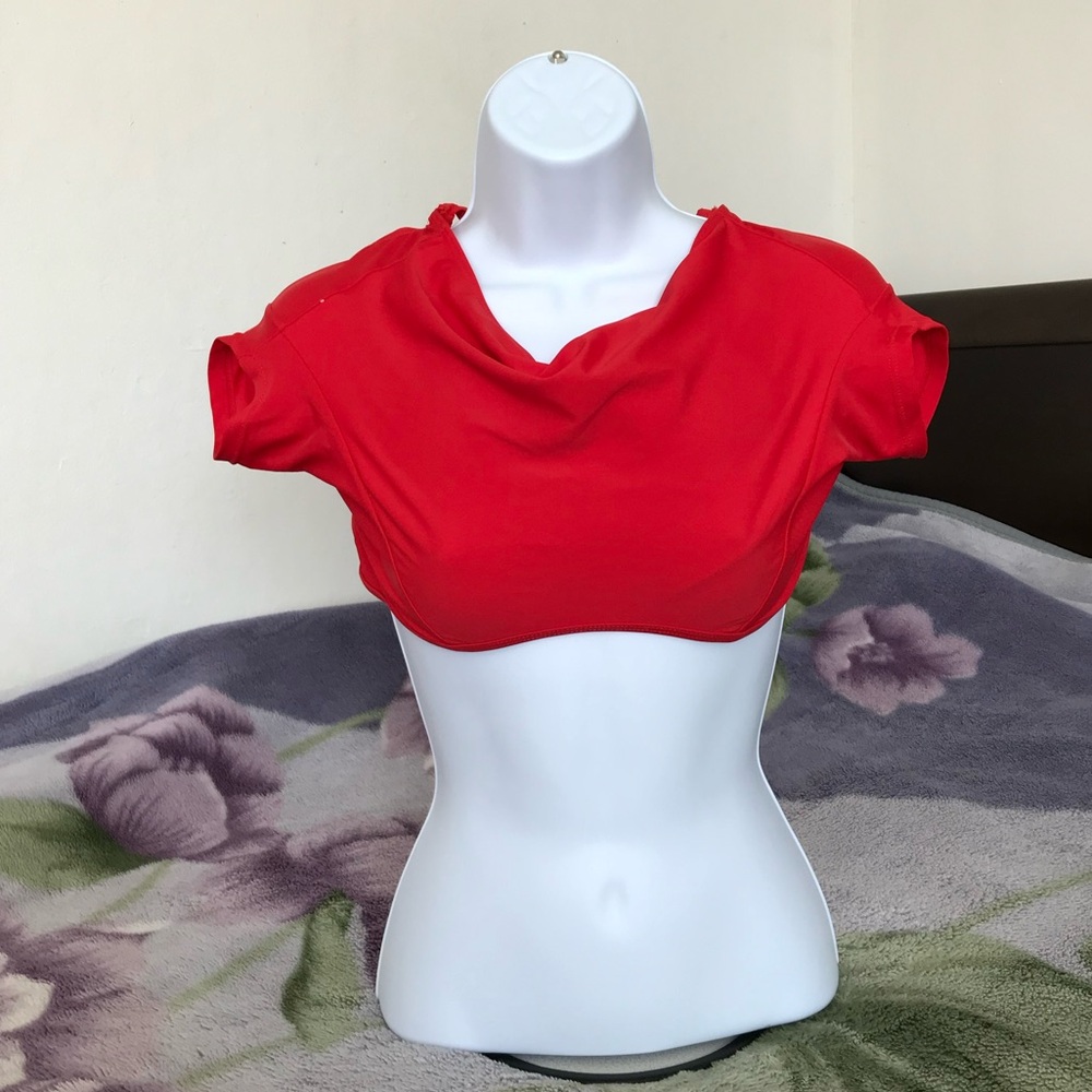 Red Bikini Top with Short Sleeves